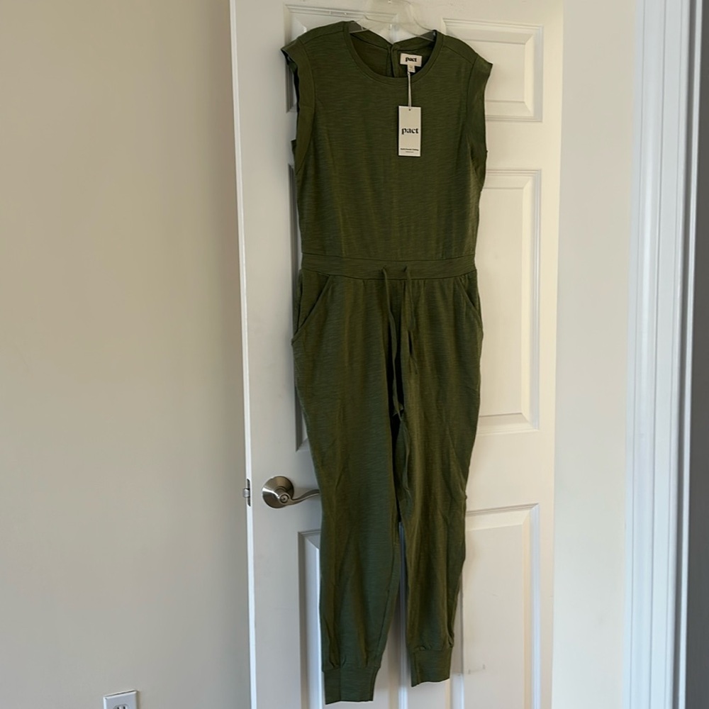 Pact Olive Green Sleeveless Jumpsuit